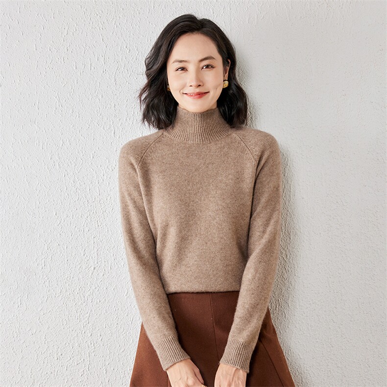 2025年秋季新款百搭女士半高领长袖套头衫,针织衫/毛衣,春贝羊绒