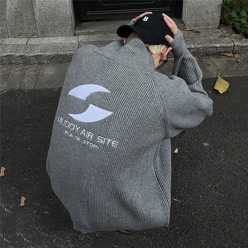 美式复古字母刺绣立领毛衣针织衫外套男女冬季情侣外套M255,男装针织衫/毛衣,星座1116A（原606A-3）