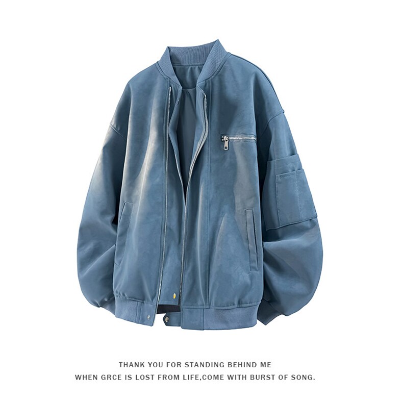 GENIOLAMODE美式vintage棒球服男秋季夹克高街痞帅扎染外套皮衣潮,男装夹克,电商A001