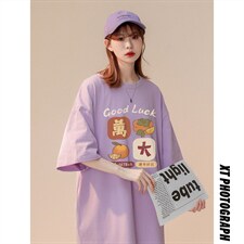 中性风 2022 夏季新款宽松印花圆领短袖200g T恤男T6005  P25图片
