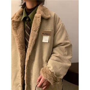 冬季加绒加厚羊羔毛棉衣男日系灯芯绒棉服宽松潮牌外套65571-P70图片