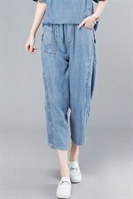 捡漏~时尚妈妈中老年牛仔印花拼接短袖上衣显瘦七分裤女，女装牛仔裤，叶笙衣