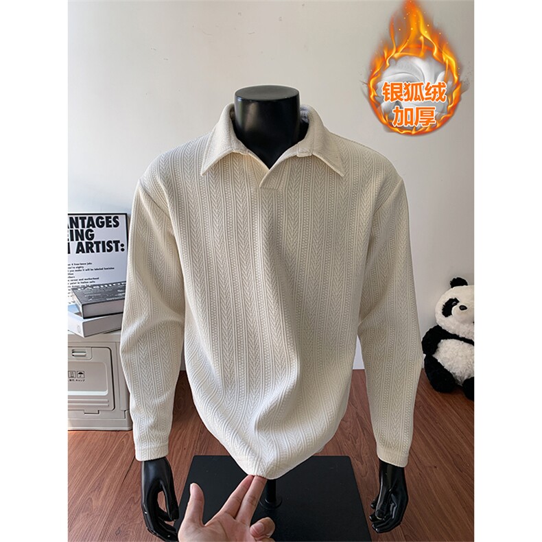 500g重磅雪尼尔麦穗纹保暖银狐绒长袖T恤男T24532J加绒-特P38控75，男装T恤，电商A001-1