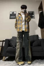 B221美式ins高街重工艺宽松做旧工装牛仔裤子LK23143-P80控108，男装牛仔裤，电商B221