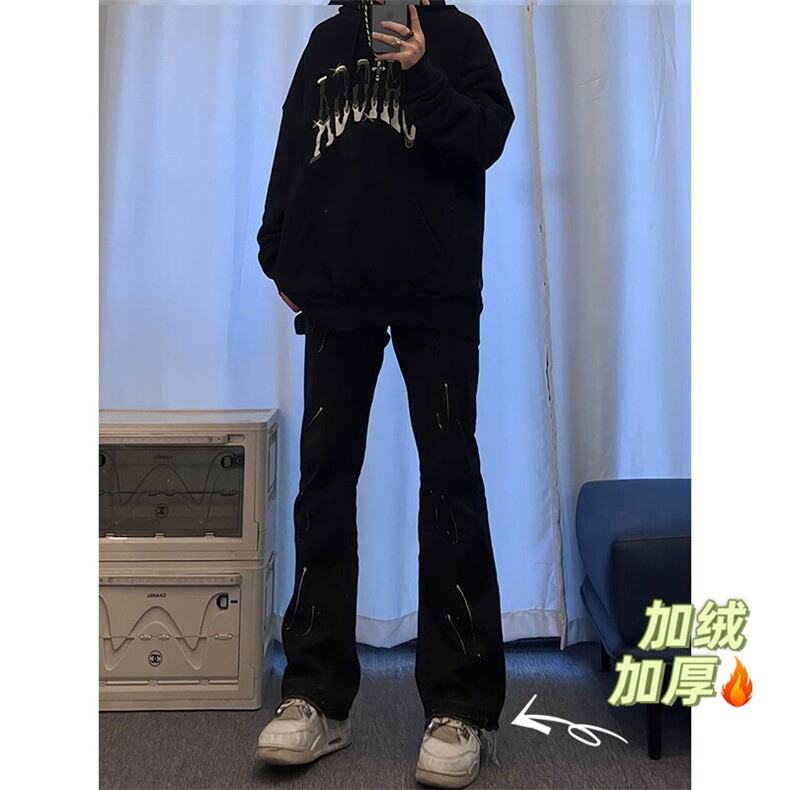档口签约模特 勿盗图 高转化加绒秋冬牛仔裤 现货图片