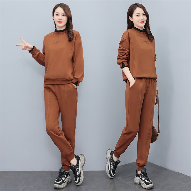 2024秋季新款加绒圆领休闲套装气质舒适减龄，女装运动套装，凯瑟曼