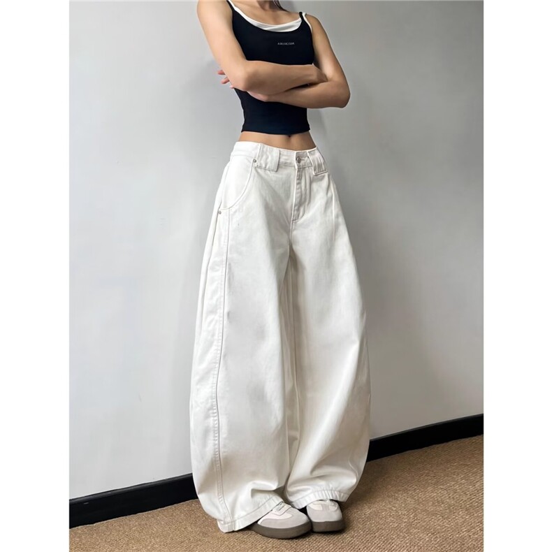网图现货白色美式宽松休闲弯刀牛仔长裤男女K9020P55,男装牛仔裤,星座205-3