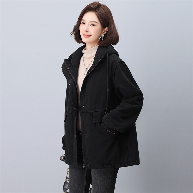 加绒厚度派克服女2024冬季新款宽松休闲连帽保暖棉服,女装派克服,忆绮罗