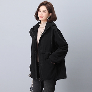 加绒厚度派克服女2024冬季新款宽松休闲连帽保暖棉服图片