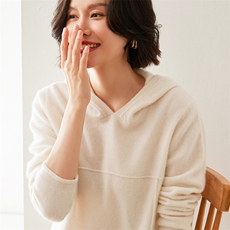 2024年套头连帽纯色秋季简约潮流35%羊绒衫，女装羊绒衫，七柒羊绒