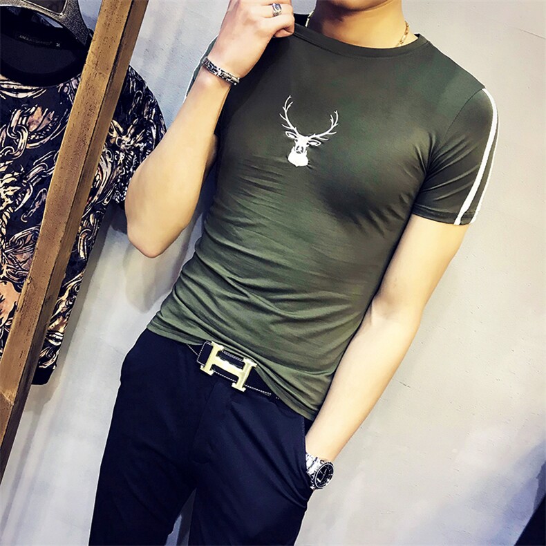 时尚修身显瘦短袖街头唯美韩版潮流T恤2021年精致韩风春季,男装T恤,电商C301