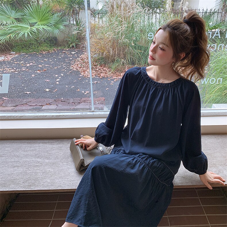 藏青色休闲连衣裙女2025春季新款今年流行爆款小个子漂亮超火长裙，女装连衣裙，2C016