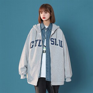 HC880TP55 控价78  连帽卫衣男女外套情侣中性风印花开衫上衣图片