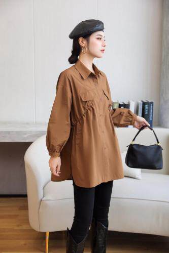 秋季欧版休闲百搭衬衫女中长款，女装衬衫，起奢