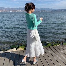 韩系甜美温柔针织开衫吊带连衣裙套装女春季欧若风夏日绝美小白裙，女装套装/套裙，3200格调