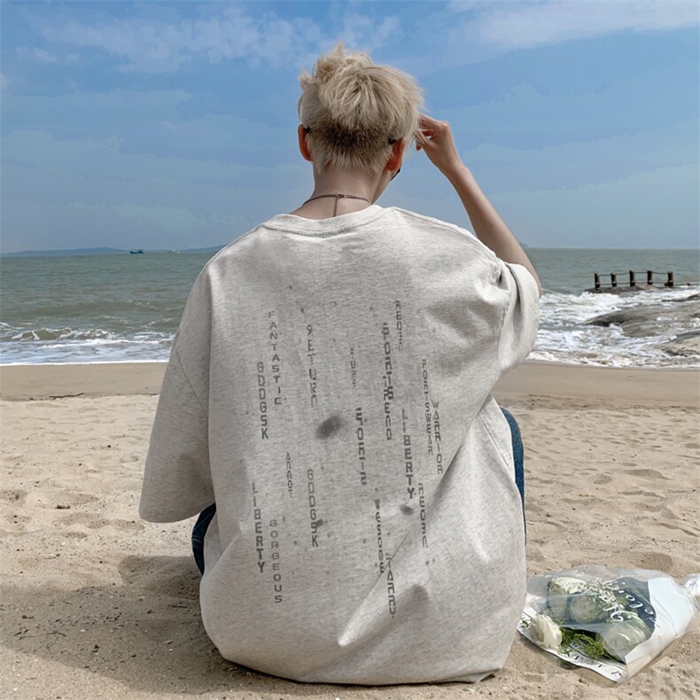 已注册/夏季外景纯棉美式重磅短袖T恤男宽松落肩打底衫DT9952/P25，男装T恤，电商B316