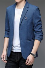 2023春季新款中年男士简约休闲纯色长袖西服上衣外套外套商务休闲图片
