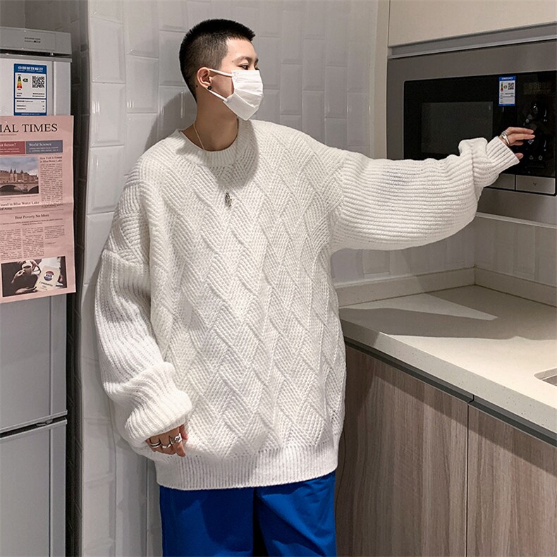 XZ517A-1-35109P68情侣毛衣2025新款宽松大码男港风圆领，男装针织衫/毛衣，星座517A-1