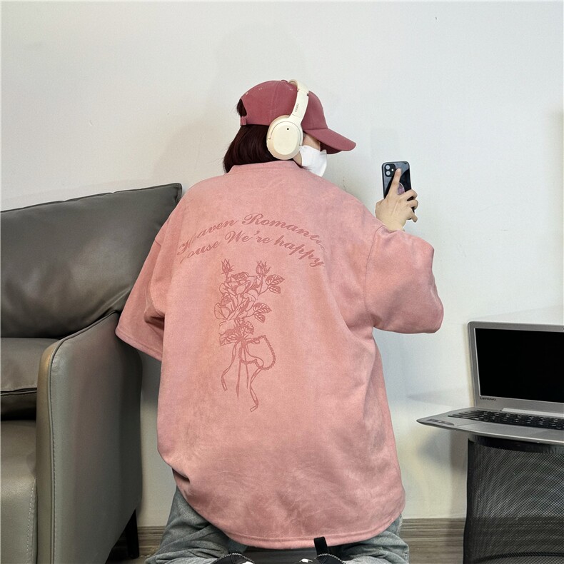 麂皮绒烧花美式复古街头潮牌t恤重磅中性XZ301B-JB4301-p28图片