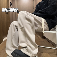 A750-特P45华棉加绒加厚褶皱休闲裤解构弯刀卫裤保暖运动裤1，男装休闲裤，电商B335