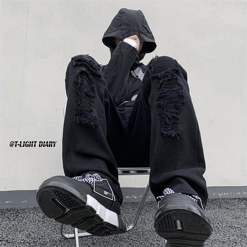 B221美式ins高街小众重工艺假破洞小脚牛仔裤LK23019-P60控78,男装牛仔裤,电商B221