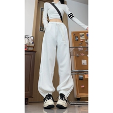 K6095/P45秋装新款日系模特拉链开叉休闲裤男女宽松大码束脚裤子，女装休闲裤，电商A141
