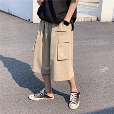 大货男休闲百搭短裤字母印花七分工装大口袋直筒宽松马裤D，男装休闲裤，星座1013-1