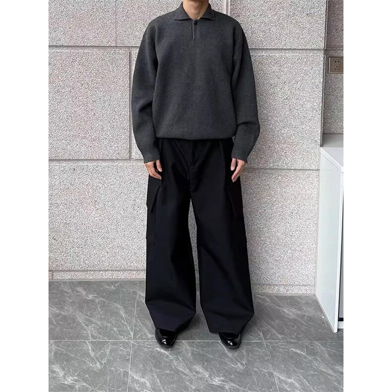 重磅秋冬北极绒亨利领毛衣开衫美式复古休闲慵懒风纯色翻领针织衫,男装针织衫/毛衣,电商A486-1