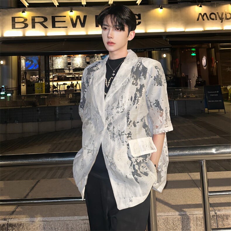 （）花纹镂空西装外套女薄款夏季防晒提花西服5086-P78，男装西服，星座910-5