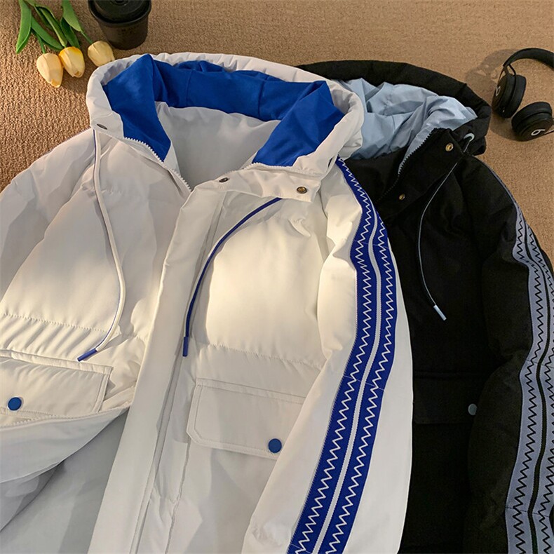 冬季港风撞色连帽棉衣加绒加厚拼色加厚棉衣外套MY6086P90,男装棉衣,电商A128