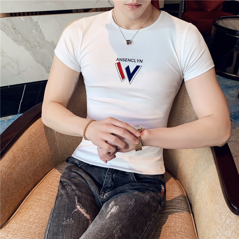 5065-p35短袖T恤男夏季纯高弹螺纹面料圆领修身T恤男,男装T恤,电商D303