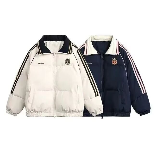 美式复古学院风拼接撞色棉服男女冬季加棉加厚保暖情侣棉衣外套,男装棉衣,星座1013-1