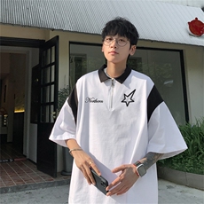 质纯棉夏季美式复古POLO衫男潮流宽松短袖XP3190-P45控68抖音78，男装T恤，电商B370