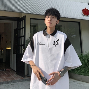 质纯棉夏季美式复古POLO衫男潮流宽松短袖XP3190-P45控68抖音78图片