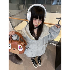 抖音得物高品质秋冬美式高街重磅结构辑明线纹理连帽卫衣外套W111，女装短外套，电商A486-1