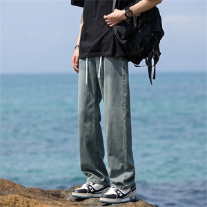 复古水洗高街牛仔裤男款美式宽松直筒阔腿长裤百搭裤子N2027-P45图片