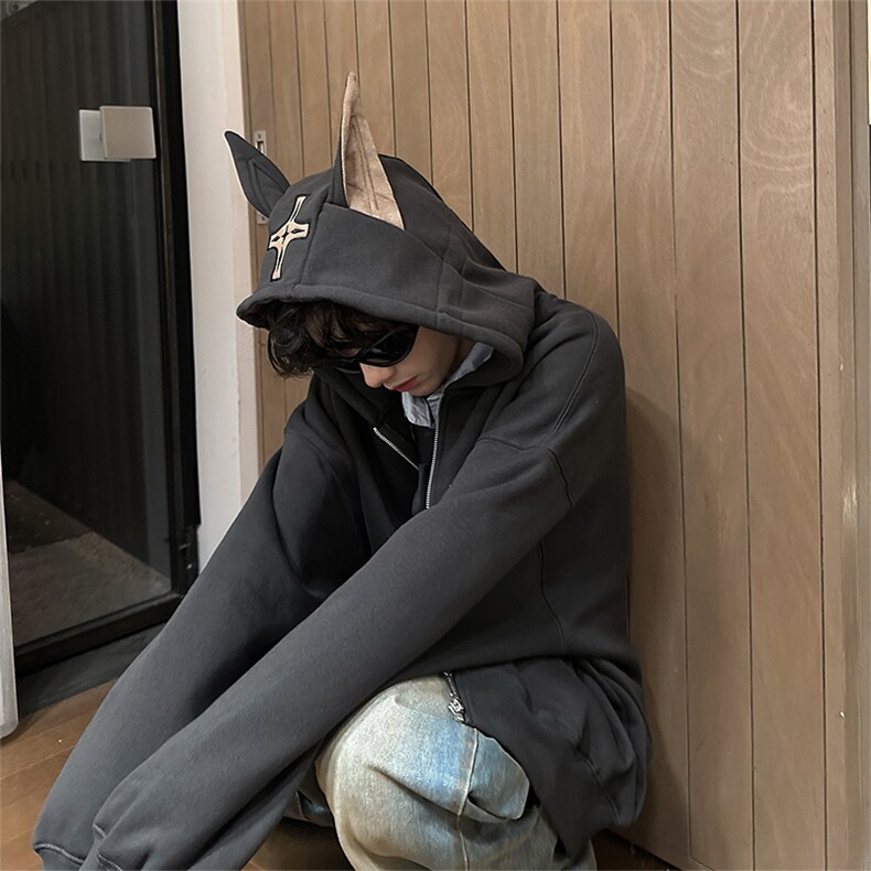 杜宾犬连帽开衫卫衣男款春秋季美式重磅潮牌cleanfit情侣夹克外套,男装卫衣,电商A210A