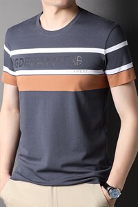 短袖t恤男2023夏季新款条纹体恤衫潮流圆领宽松休闲上衣服百搭T恤图片