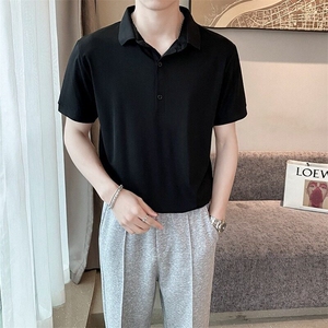 夏季纯色POLO衫翻领男士时尚百搭t恤轻熟商务短袖通勤男装上衣图片