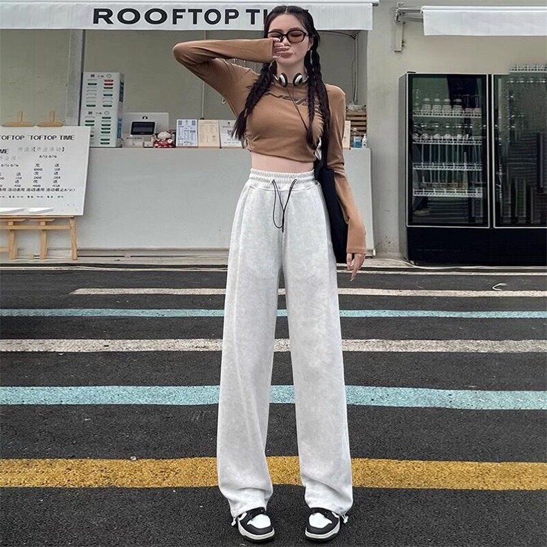 秋季新款宽松束脚运动裤女宽松休闲裤子垂感阔腿裤高腰瘦身长裤,男装休闲裤,星座506A