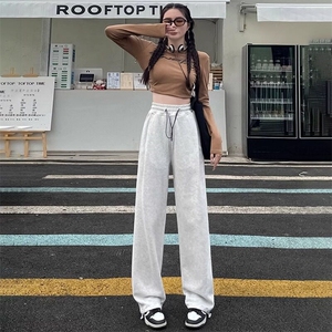 秋季新款宽松束脚运动裤女宽松休闲裤子垂感阔腿裤高腰瘦身长裤图片