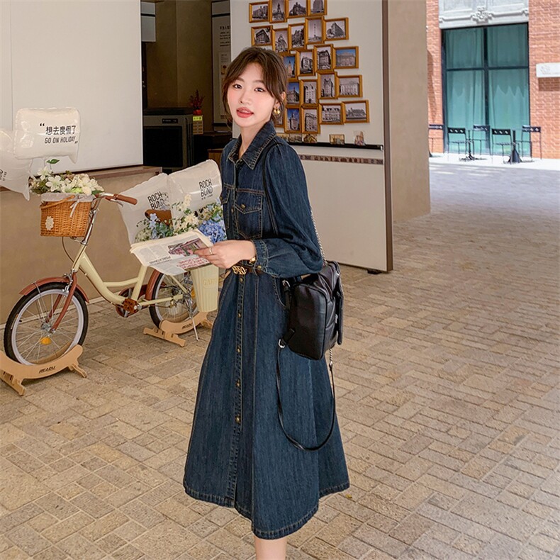 独特超好看长袖牛仔连衣裙女早秋2025新款收腰显瘦气质减龄衬衫裙,女装连衣裙,秋水欣儿