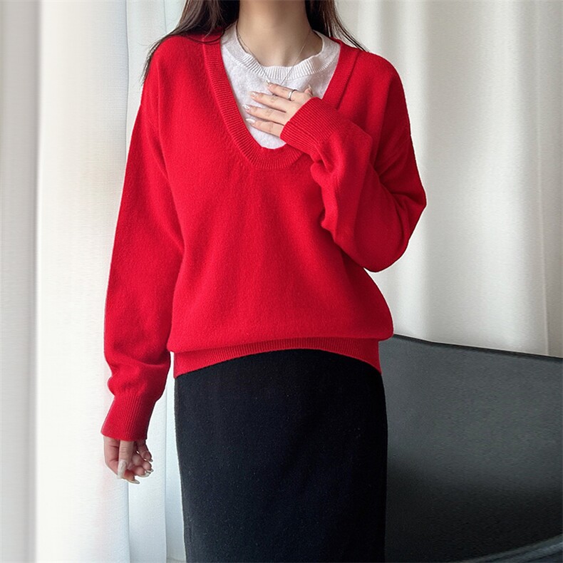 羊范2025春季新款羊毛针织衫女圆领假两件拼色洋气百搭毛衣,女装羊毛衫,臻纶羊绒