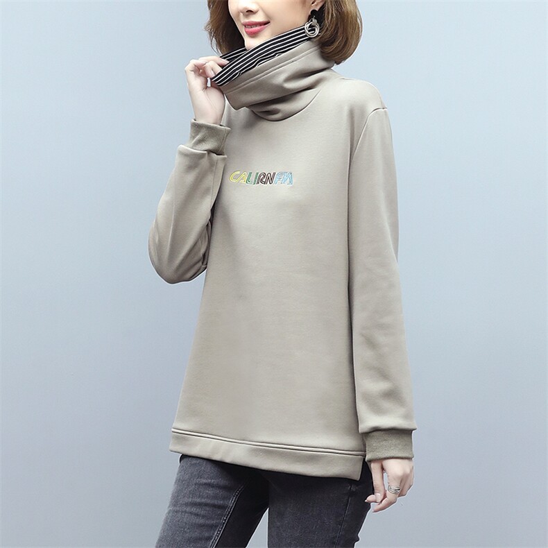 时尚宽松半高领字母印花加绒卫衣女款春装新款图片