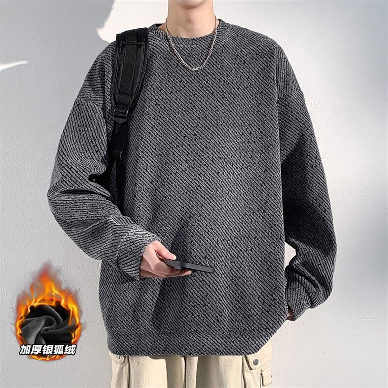 保暖银狐绒雪尼尔520g重磅斜纹长袖卫衣男W5064J加绒-特P40控78图片