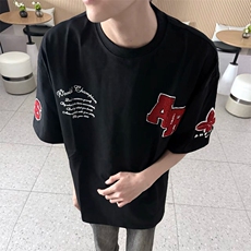 万针全刺绣工艺抖音得物高品质260克重磅纯棉双纱美式高街短袖T恤，男装T恤，电商A486-1