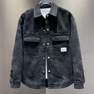 日系渐变色牛仔外套男士百搭修身春秋夹克潮流翻领衬衫HH863 P60图片