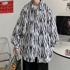 春秋季条纹外套男女ins复古宽松情侣港味夹克上衣潮W1469-P30，男装衬衫，星座512-4