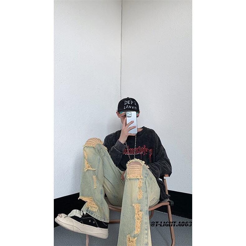 2026夏季美式高街破洞小众牛仔裤货号K725P55,男装牛仔裤,电商A063
