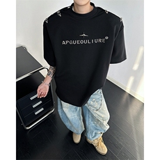 8XL-M夏季小众解构飞机扣一字肩设计稿短袖立体T恤卫衣男DX331P58，男装T恤，电商D206-1